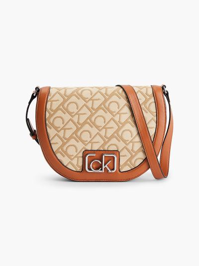 Calvin Klein Táskák & Kiegészítők HU056743 | Calvin Klein Logo Jacquard Női Crossbody Táska Barna /